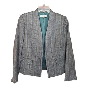 Kasper Stand Collar Gray Plaid Blazer